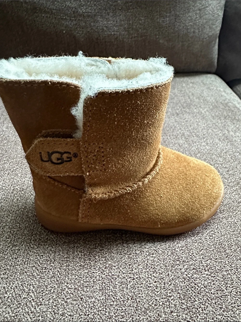 UGG Kids Suede Shearling-Lined Boot in Chestnut Brown